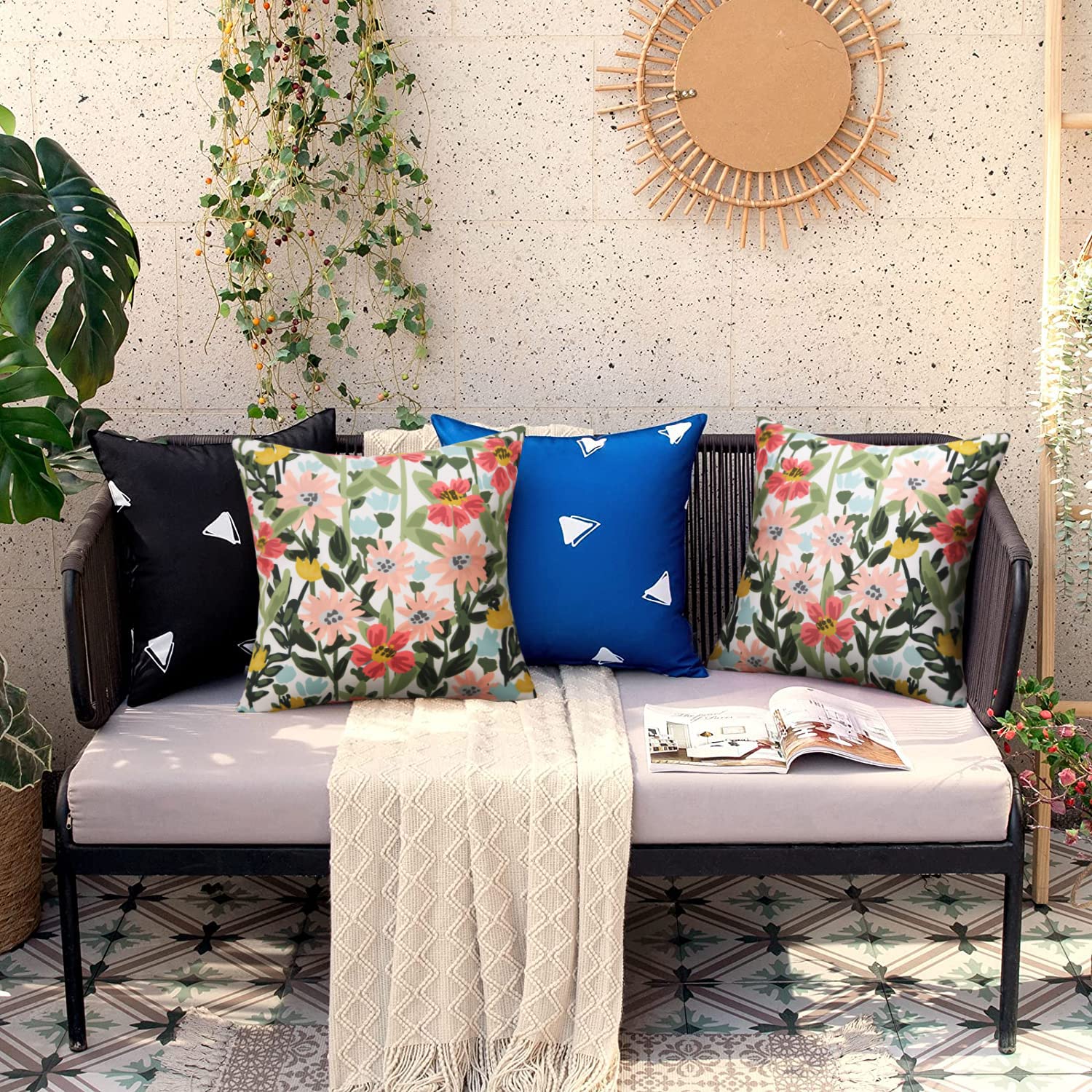 Pyonic outdoor pillow cover styled on a garden chair boosts yard ambiance.
