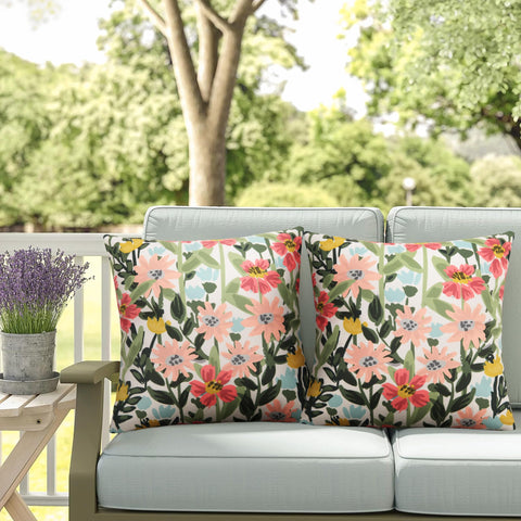 Pyonic outdoor pillow cover with spring floral design for patio decor and durability.