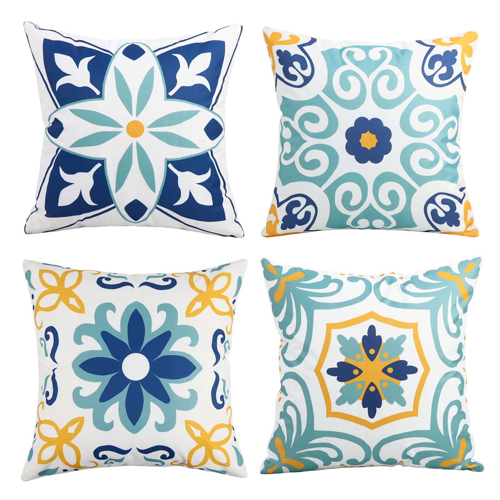 Pyonic outdoor pillow cover in floral blue close-up protecting cushions outdoors