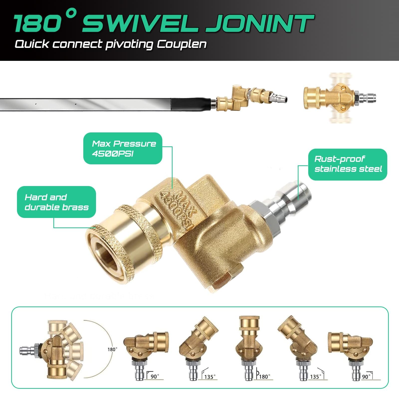 PYQPYQ 180° swivel joint maintains steady flow during flush.