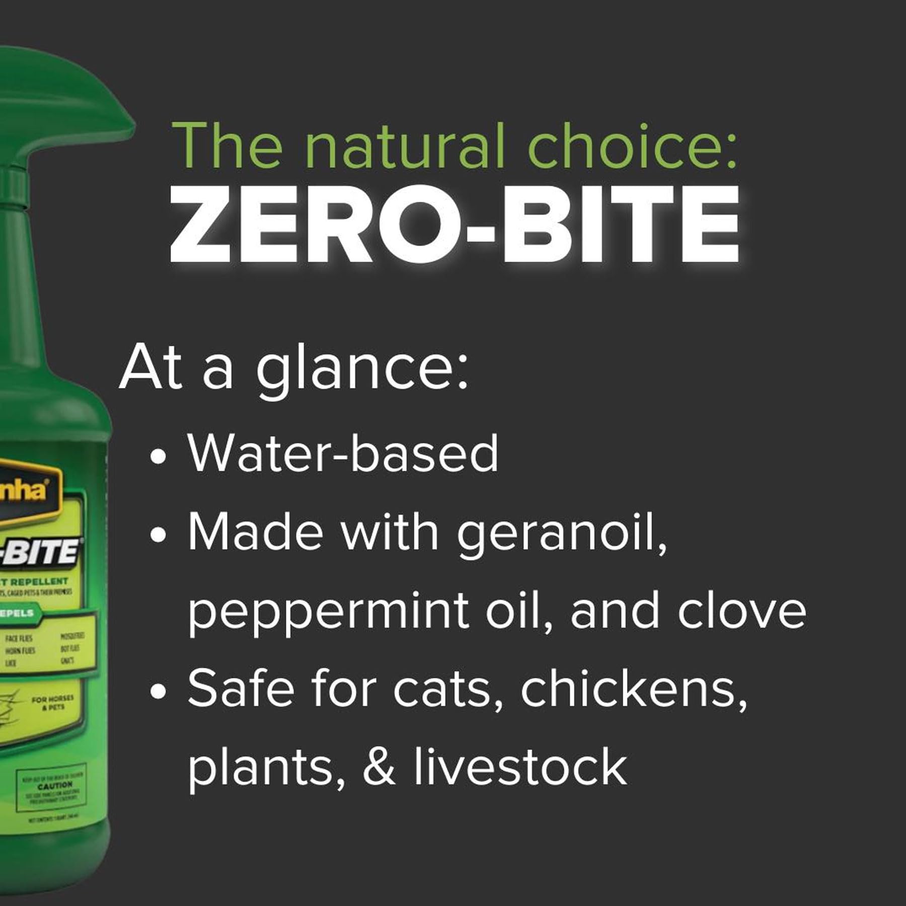 Gallon-size Zero-Bite spray ideal for barns and stables with easy refill.