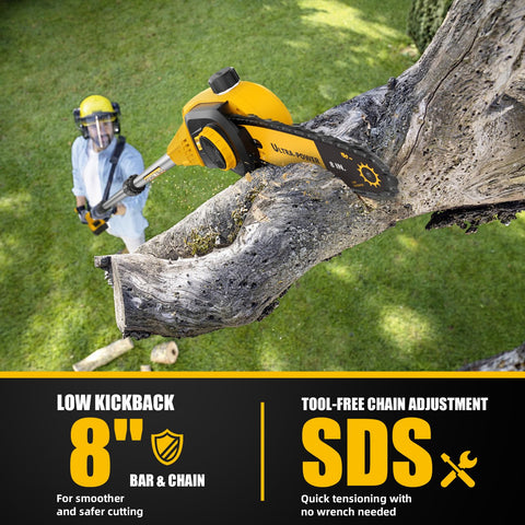 Pyrcruax SDS tool-free chain tensioning for quick maintenance.