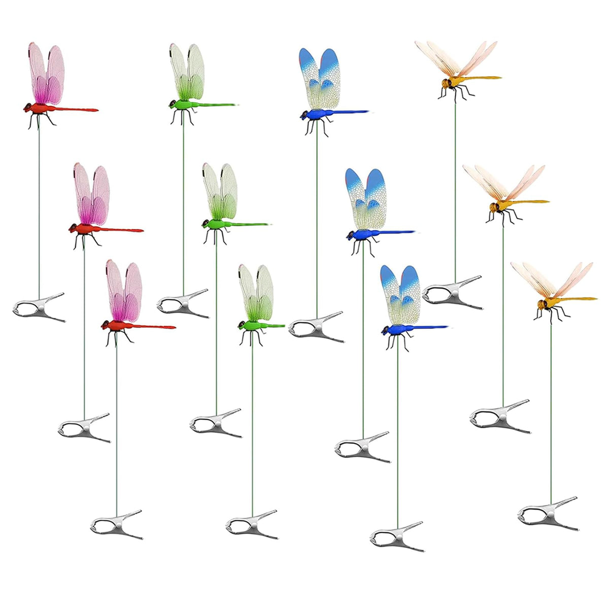 PYSUG 12-pack dragonfly clip set for vibrant garden accents and quick, mess-free setup.