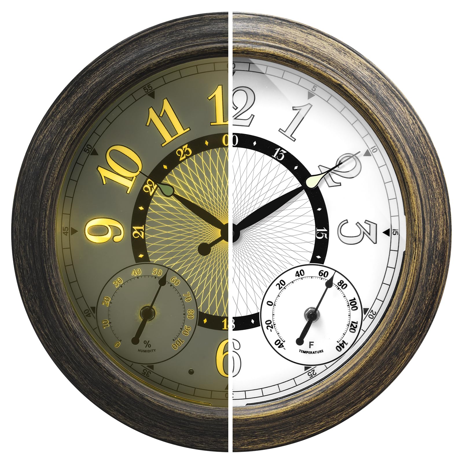 Pytha Sight illuminated 15-inch outdoor clock front view for night readability.