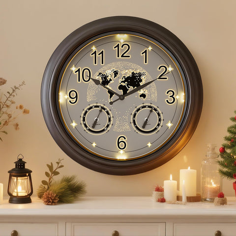 Pytha Sight illuminated clock with star-map design for outdoor elegance and easy viewing.