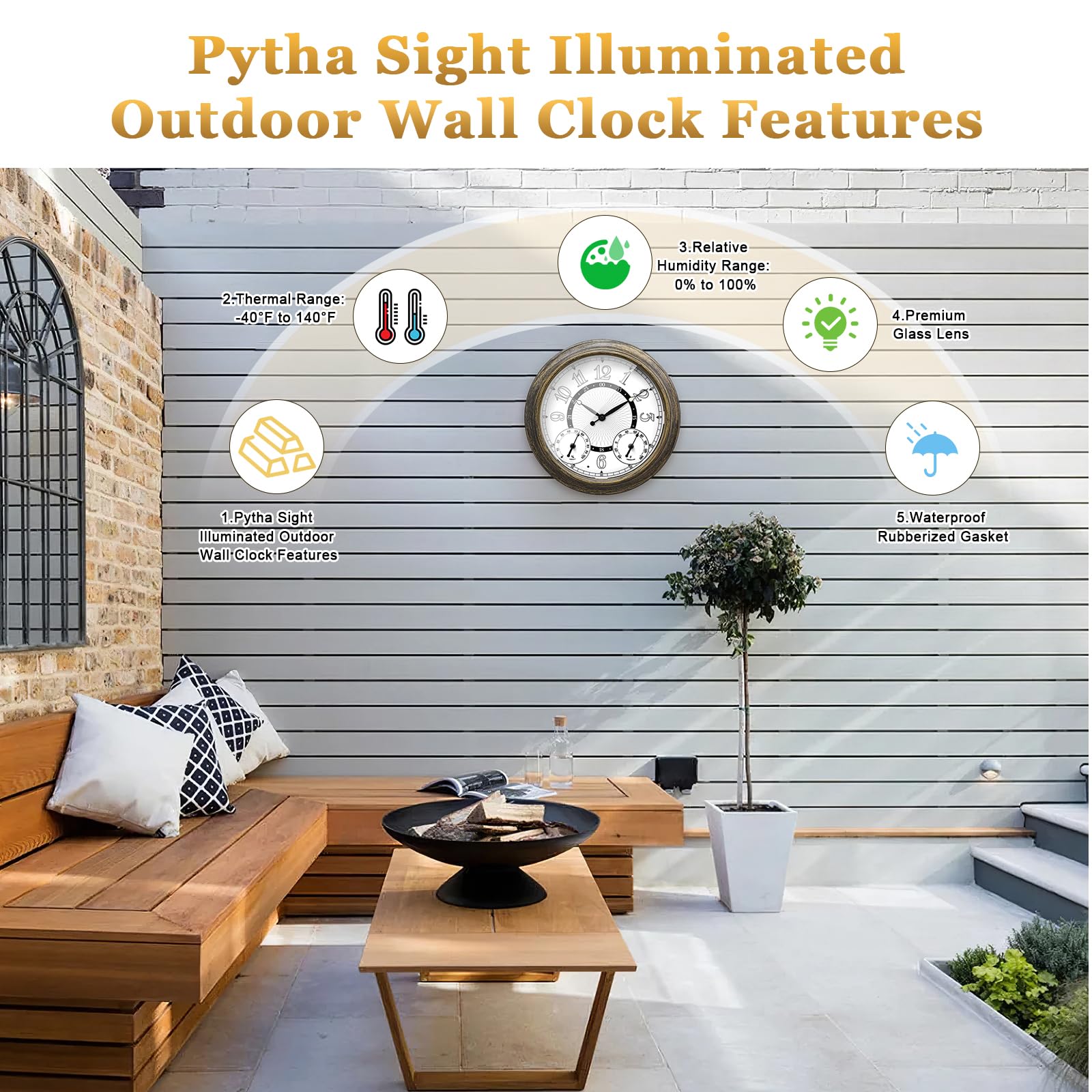 Pytha Sight thermometer and hygrometer display illuminated for outdoor readings.