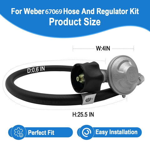 PYXGLAQ Weber hose regulator kit close-up highlights weather-resistant hose for outdoor grilling.