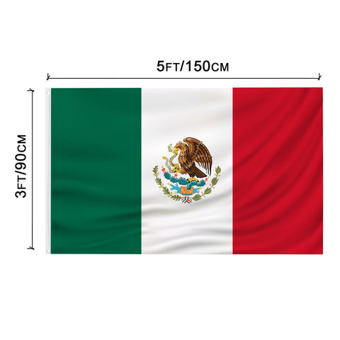 PZACHUGY Mexican flag 3x5 ft on wall display, vibrant color and easy mounting.