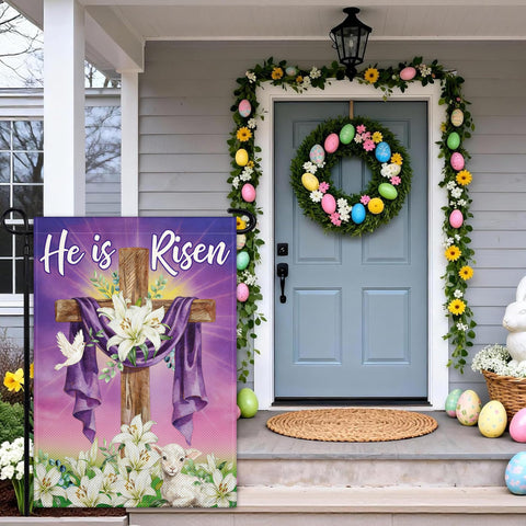 Pziauot Christian yard flag for outdoor decor on patios and gardens.