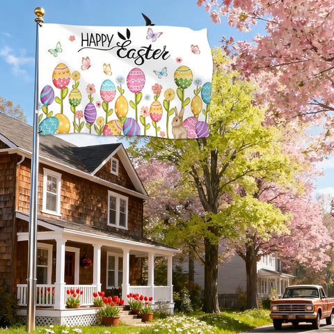 Pziauot double-sided Easter flag with vibrant print for full visibility.