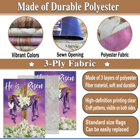 Pziauot Easter outdoor flag on 12x18 inches, weather-resistant polyester.