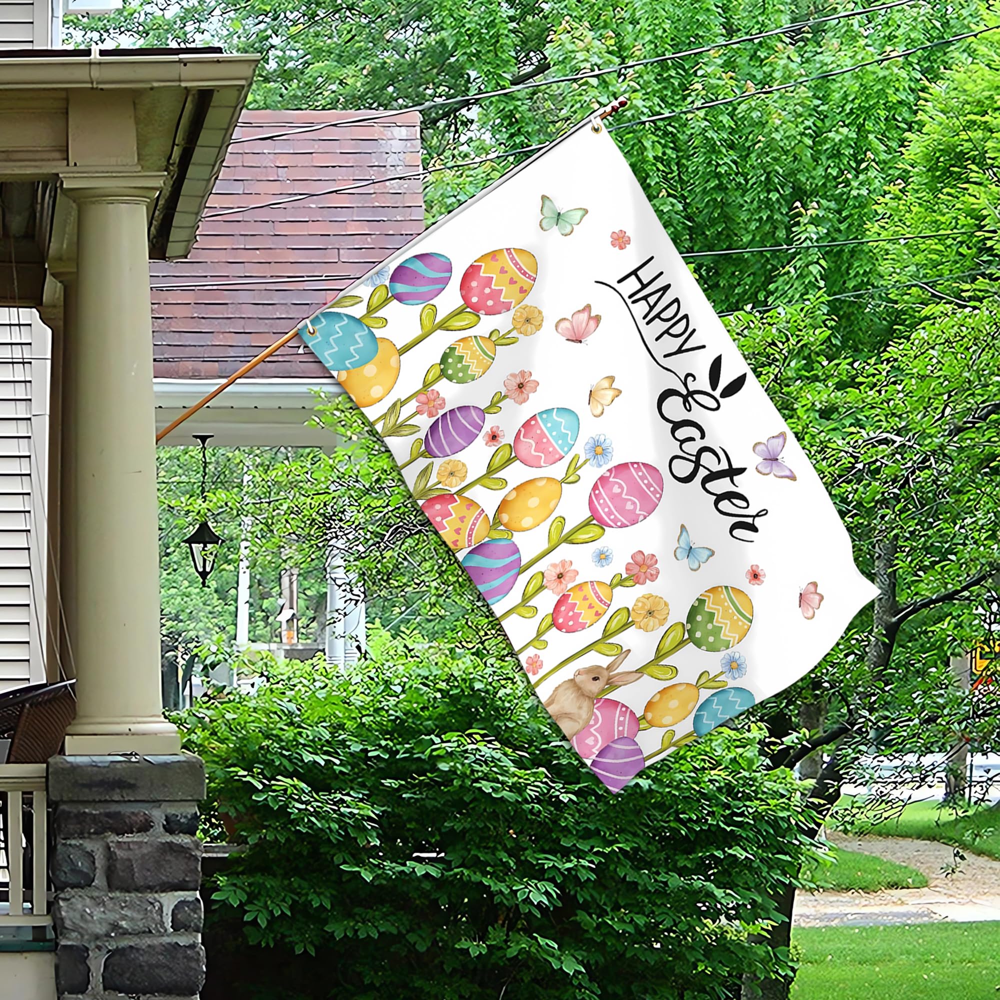 Pziauot garden porch Easter banner adds festive charm to outdoor spaces.