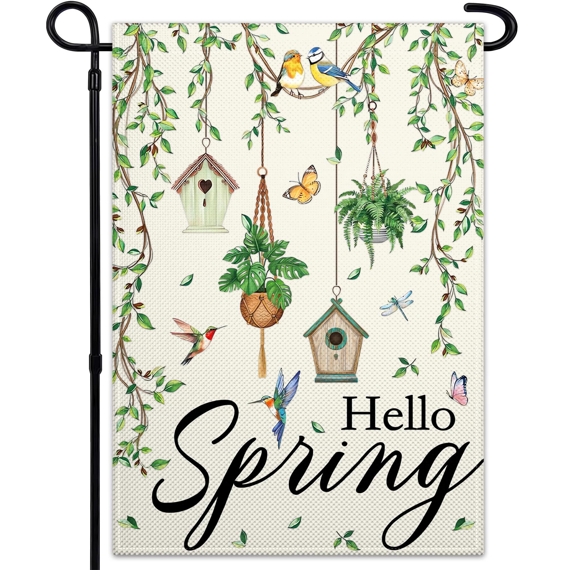 Pziauot Hello Spring flag front view for porch decoration and seasonal charm.