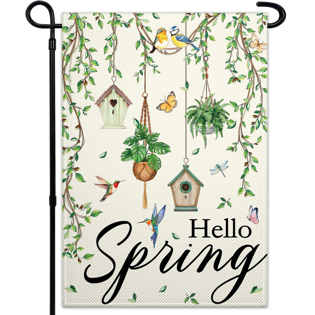 Pziauot Hello Spring flag front view for porch decoration and seasonal charm.