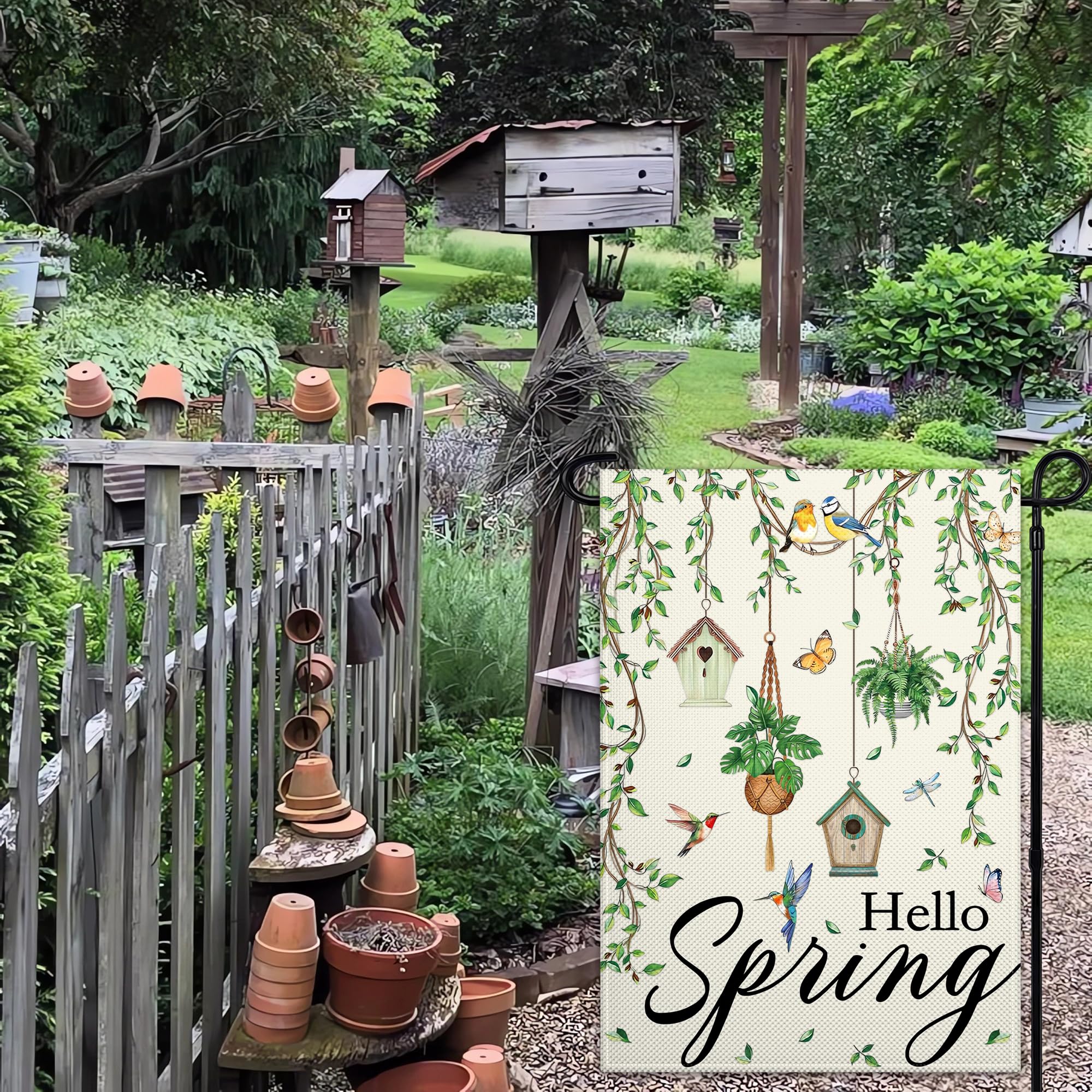 Pziauot Hello Spring flag durable polyester construction withstands wind and rain.