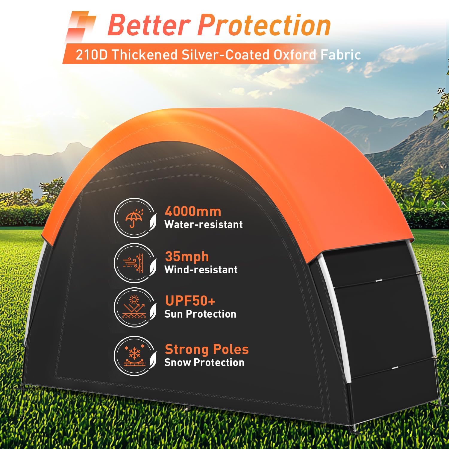 PZT Bike Tent uses heat-sealed seams to prevent water and light leakage.