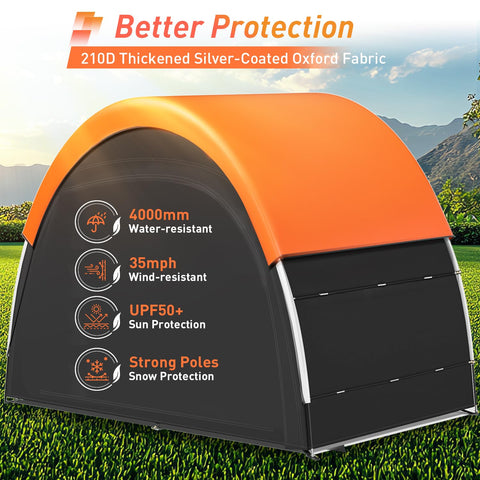PZT spacious storage tent offers large capacity for 4–5 bikes or lawn gear.