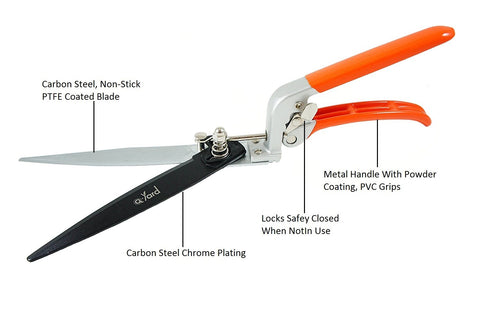 Q-yard QY-741F serrated blade grip holds grass for precise cuts.