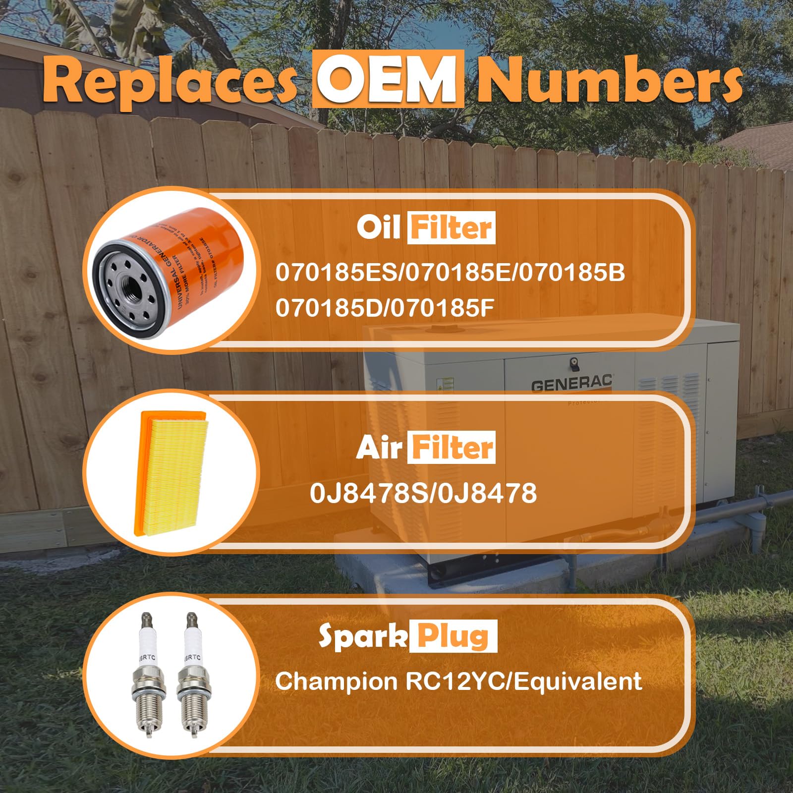Qagea 6485 kit packaging image showcases complete maintenance kit for Generac generators.