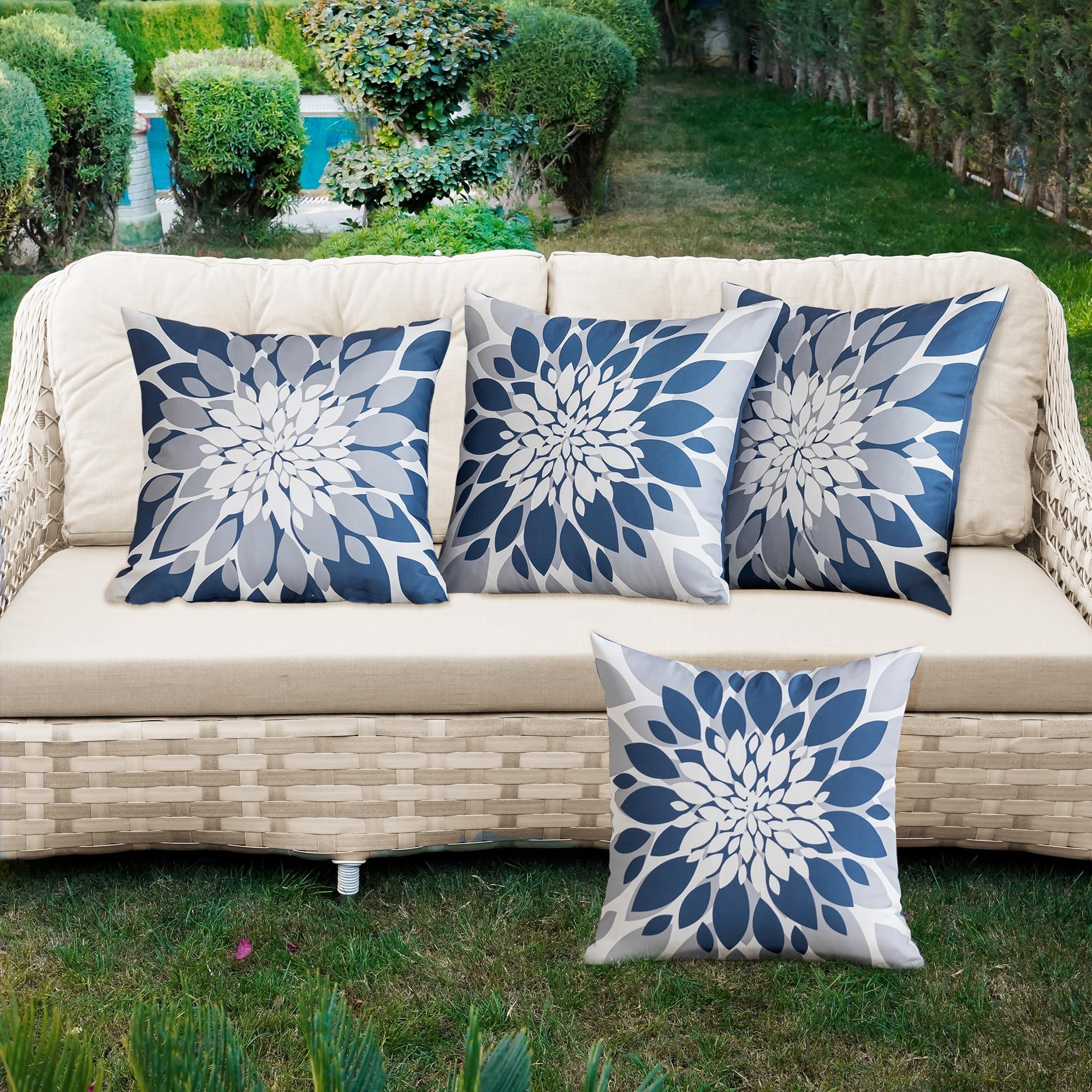 Qahing dahlia pattern waterproof cover adds color to patio seating.