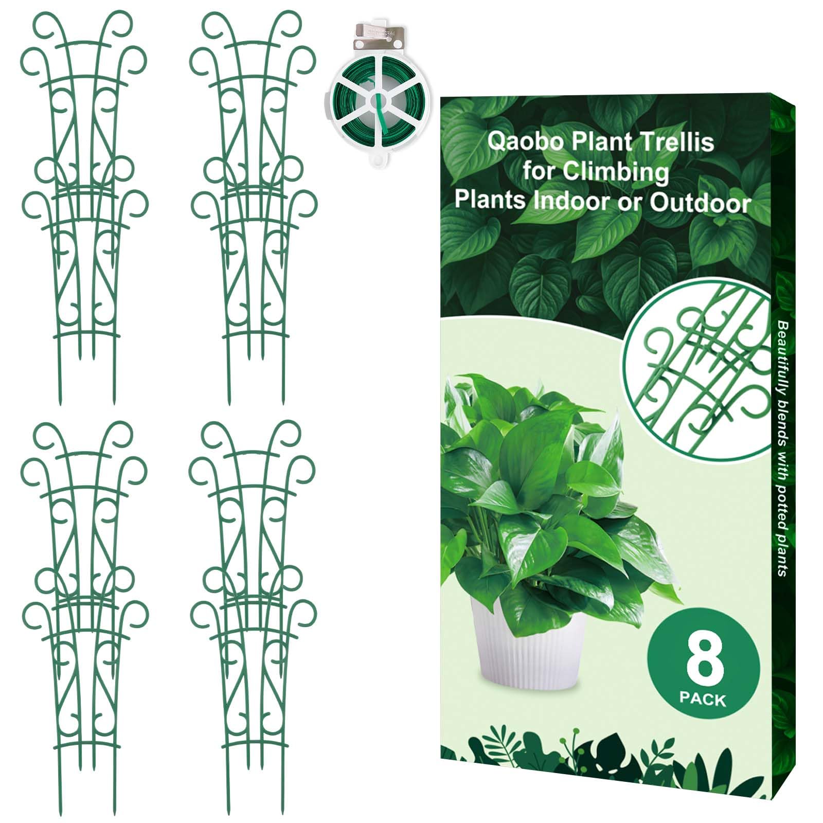Qaobo 8-pack indoor plant trellis provides sturdy stackable support for potted vines.