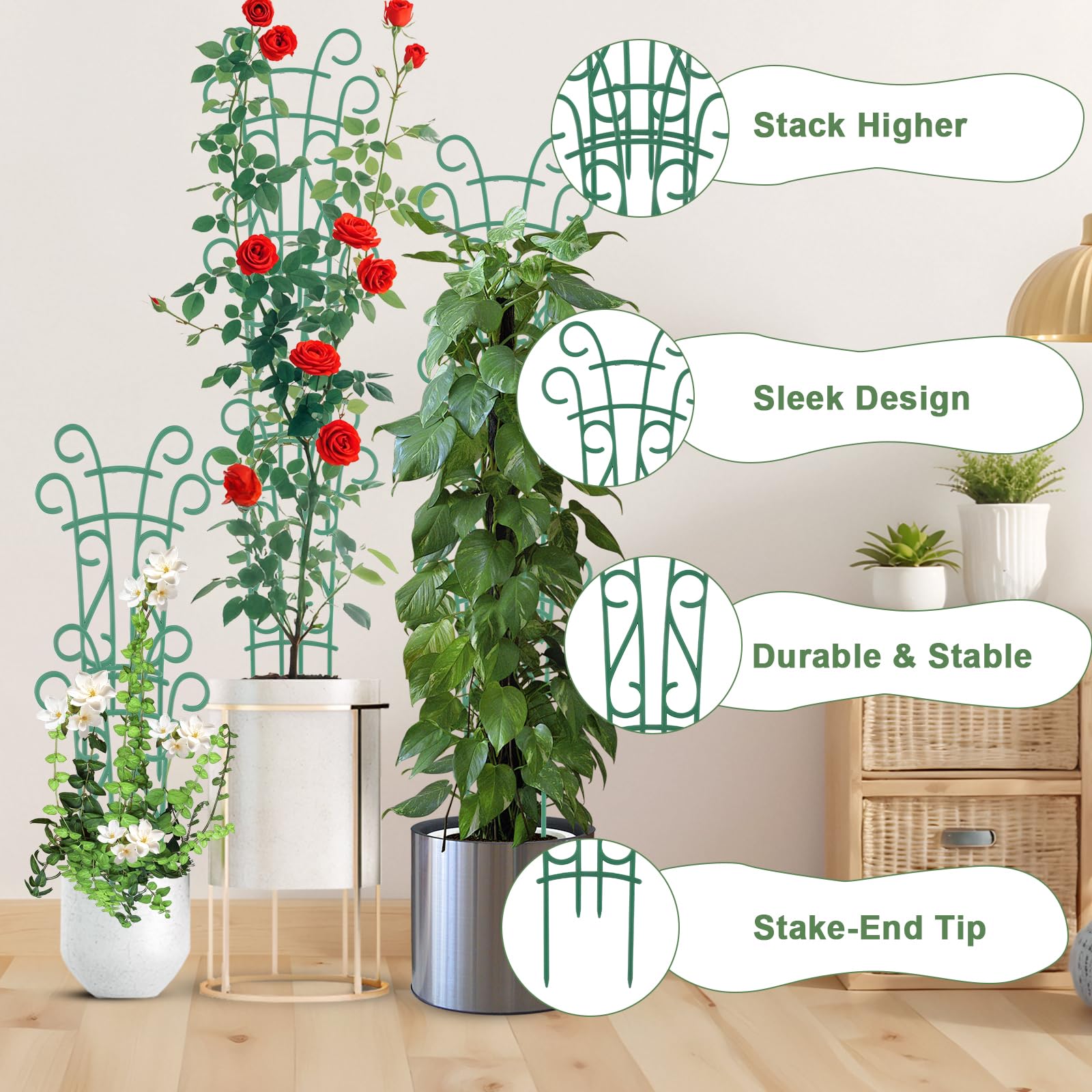 Qaobo durable plastic plant support keeps vines upright without sagging.