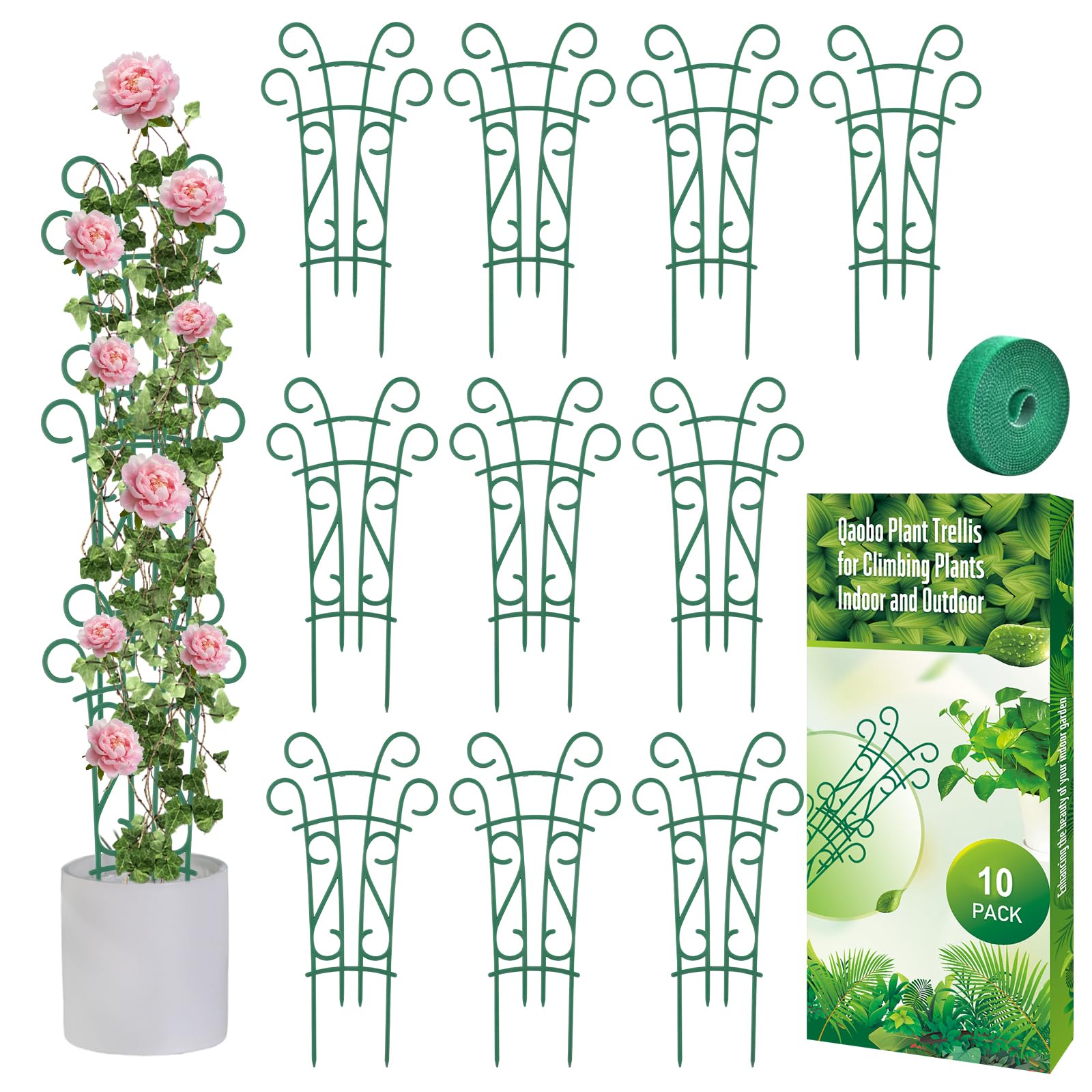 Qaobo 14-inch indoor plant trellis supports small potted plants.