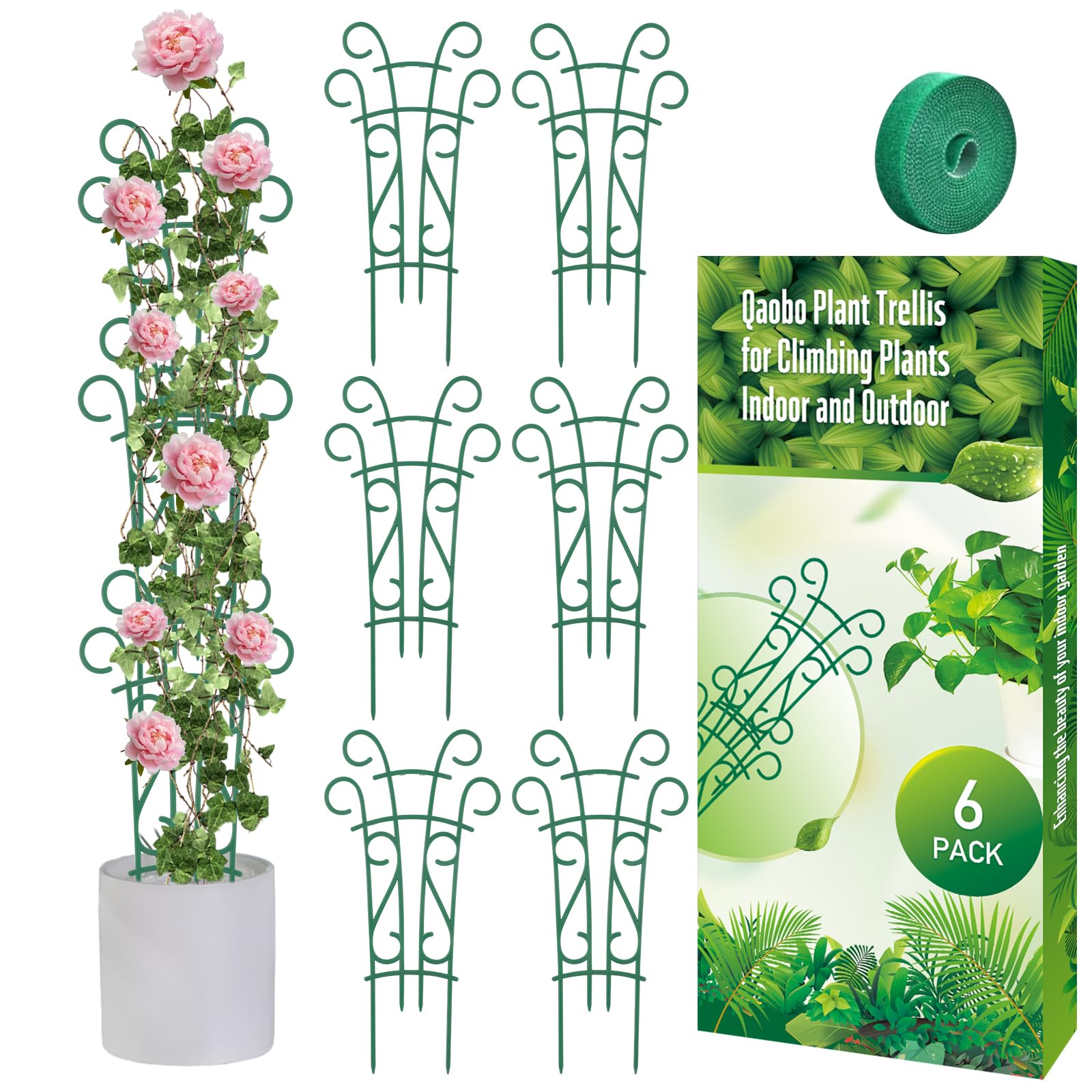 Qaobo stackable plant trellis neatly supports potted plants while blending with foliage.