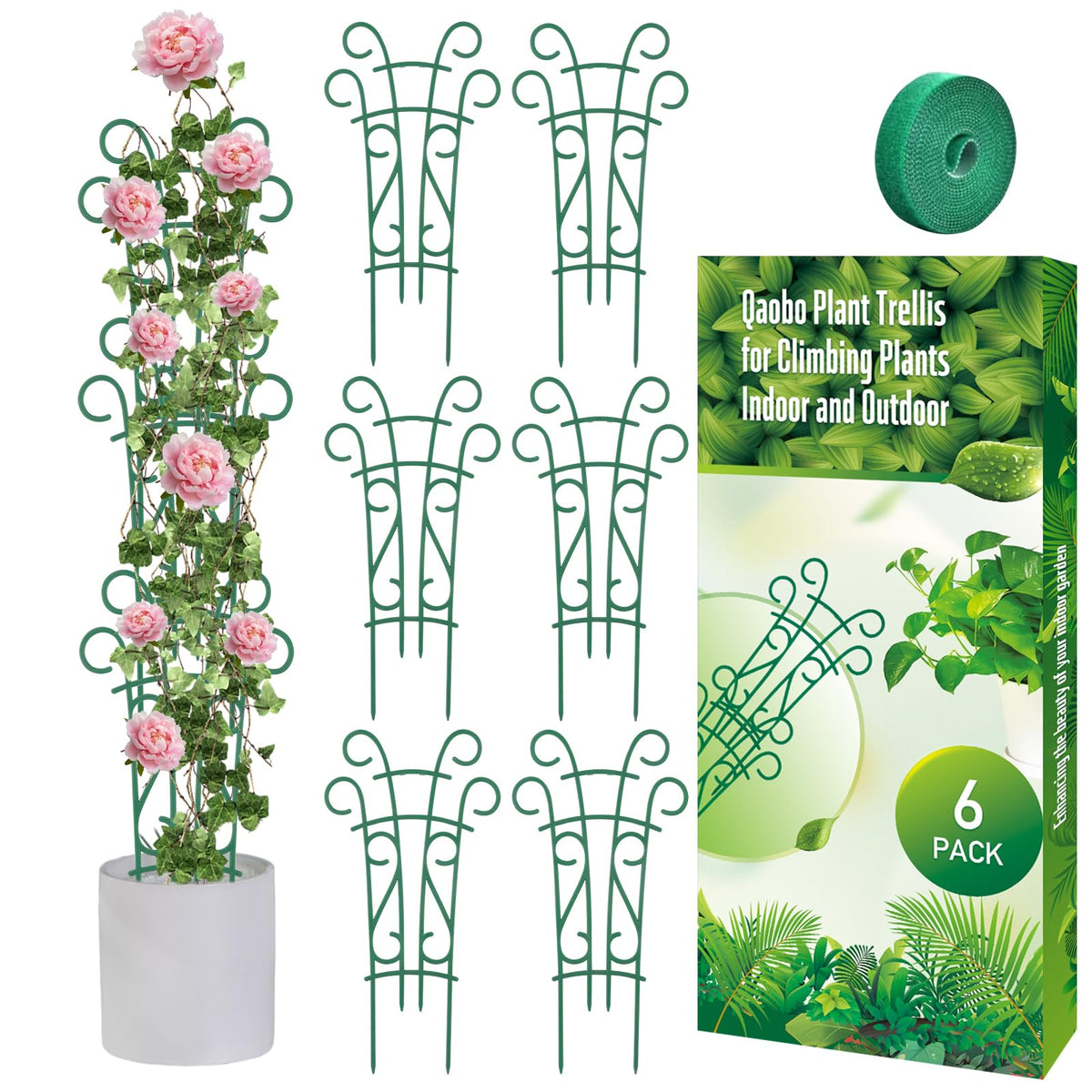Qaobo stackable plant trellis neatly supports potted plants while blending with foliage.