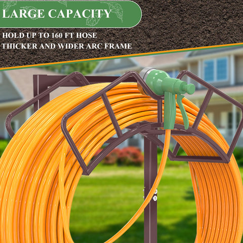 Qatsrin 160-foot hose storage keeps long hoses tidy in outdoor spaces.