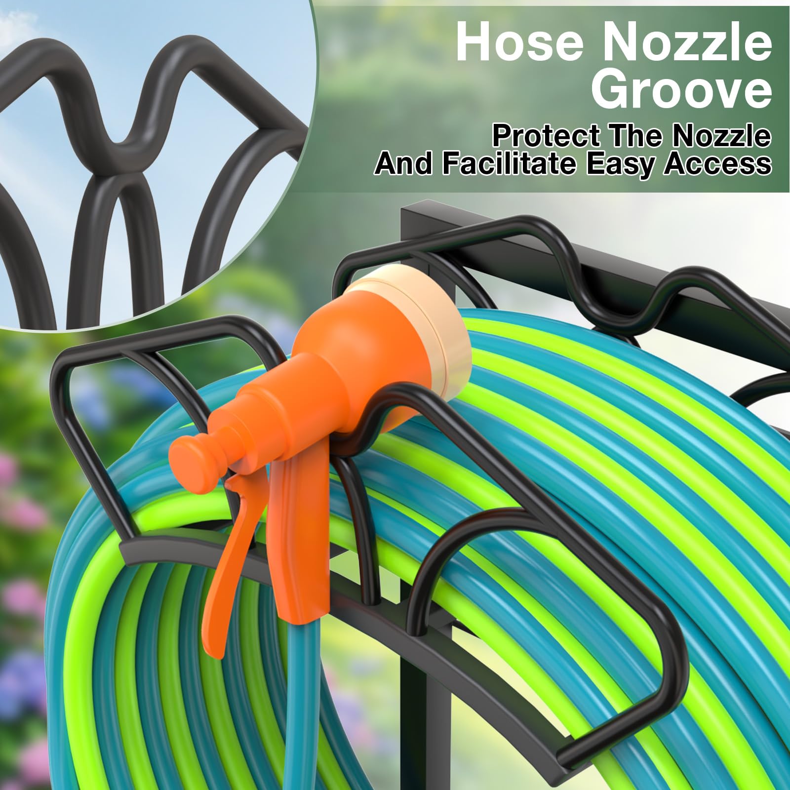 Qatsrin ergonomic 40-inch hose hanger eases access and reduces bending.
