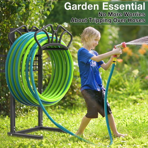 Qatsrin freestanding hose holder stands anywhere without wall mounting.
