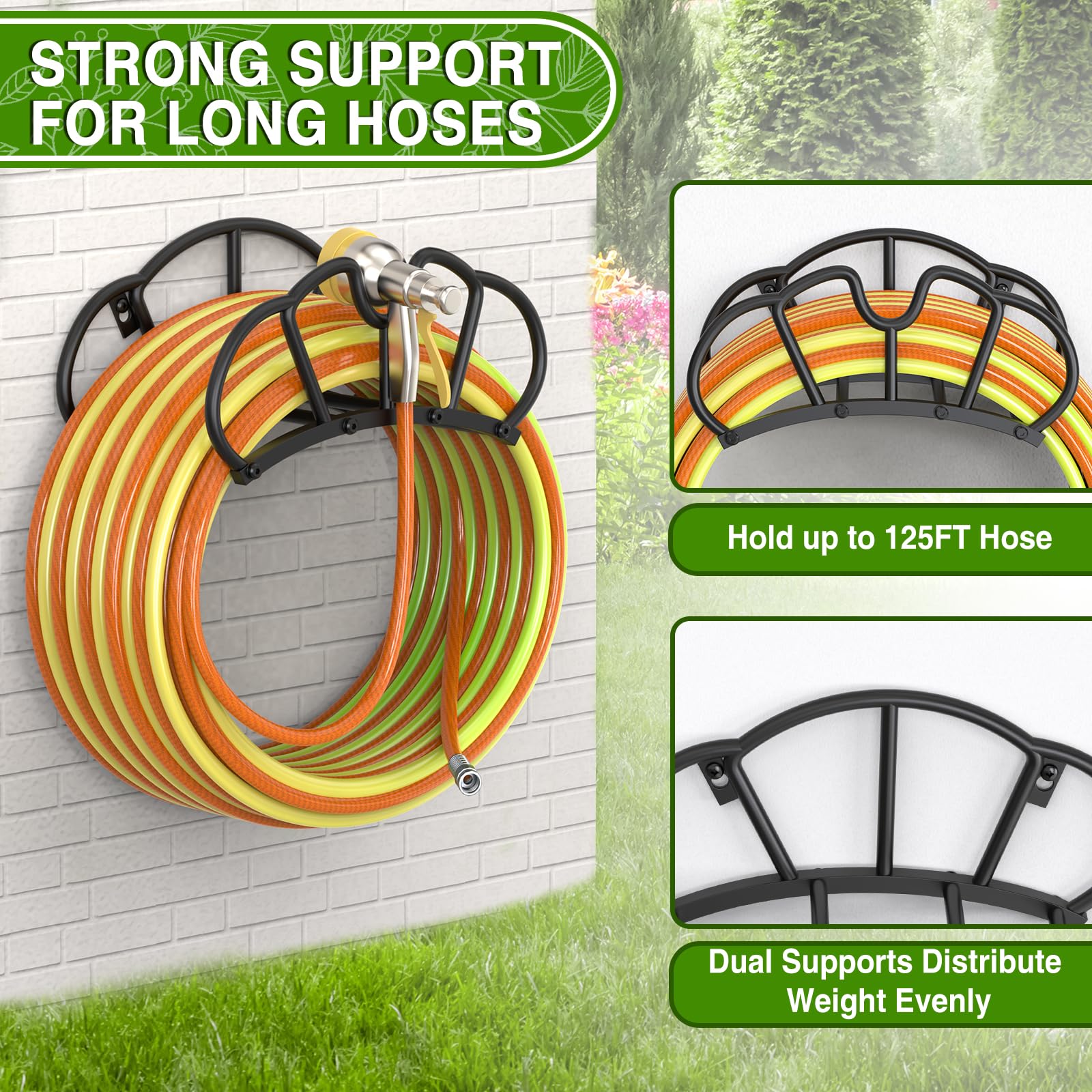 Qatsrin heavy-duty metal hose holder resists outdoor corrosion.
