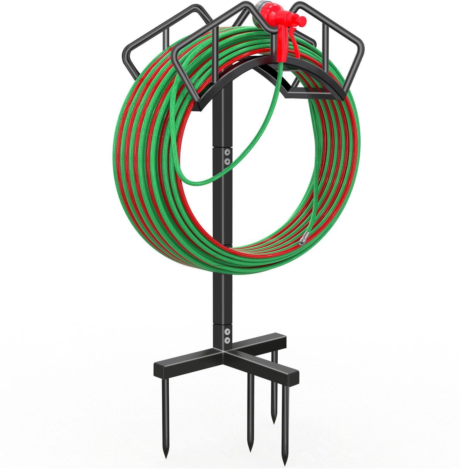Qatsrin hose holder base and stand provides stable outdoor storage for hoses
