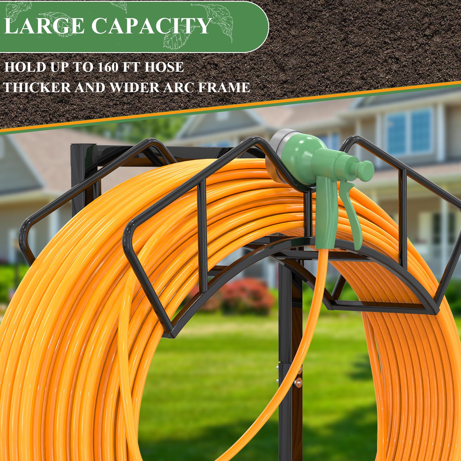 Qatsrin outdoor hose storage for up to 160 feet of hose.