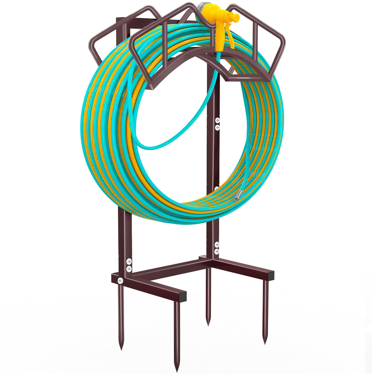 Qatsrin bronze garden hose holder with sturdy stand for easy hose access.