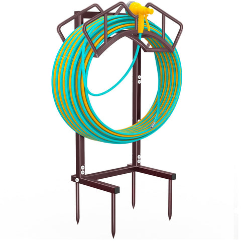 Qatsrin bronze garden hose holder with sturdy stand for easy hose access.