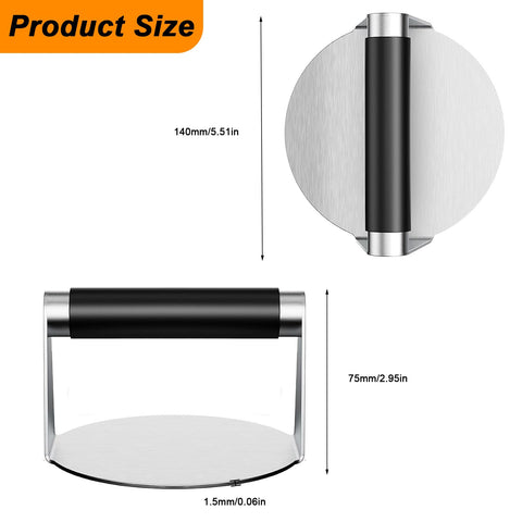QBXMY7 Smash Burger Press handle detail highlights ergonomic, heat-insulated grip.