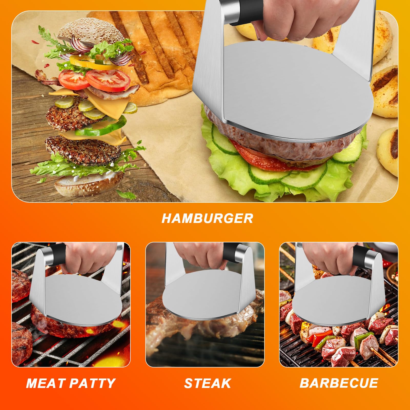 QBXMY7 Smash Burger Press ready for indoor or outdoor cooking scenarios.