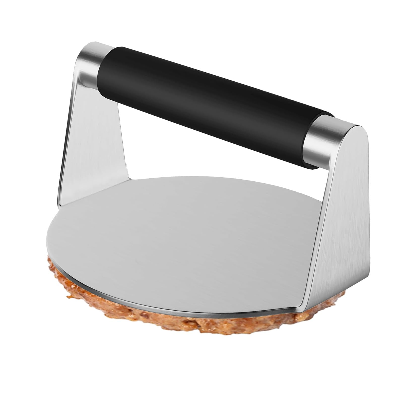 QBXMY7 Smash Burger Press top view shows durable stainless steel for even patties.