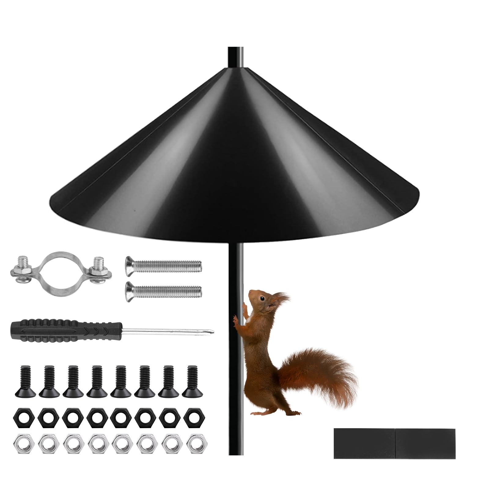 QBXMY7 squirrel baffle on a bird feeder pole protecting feeders from squirrels