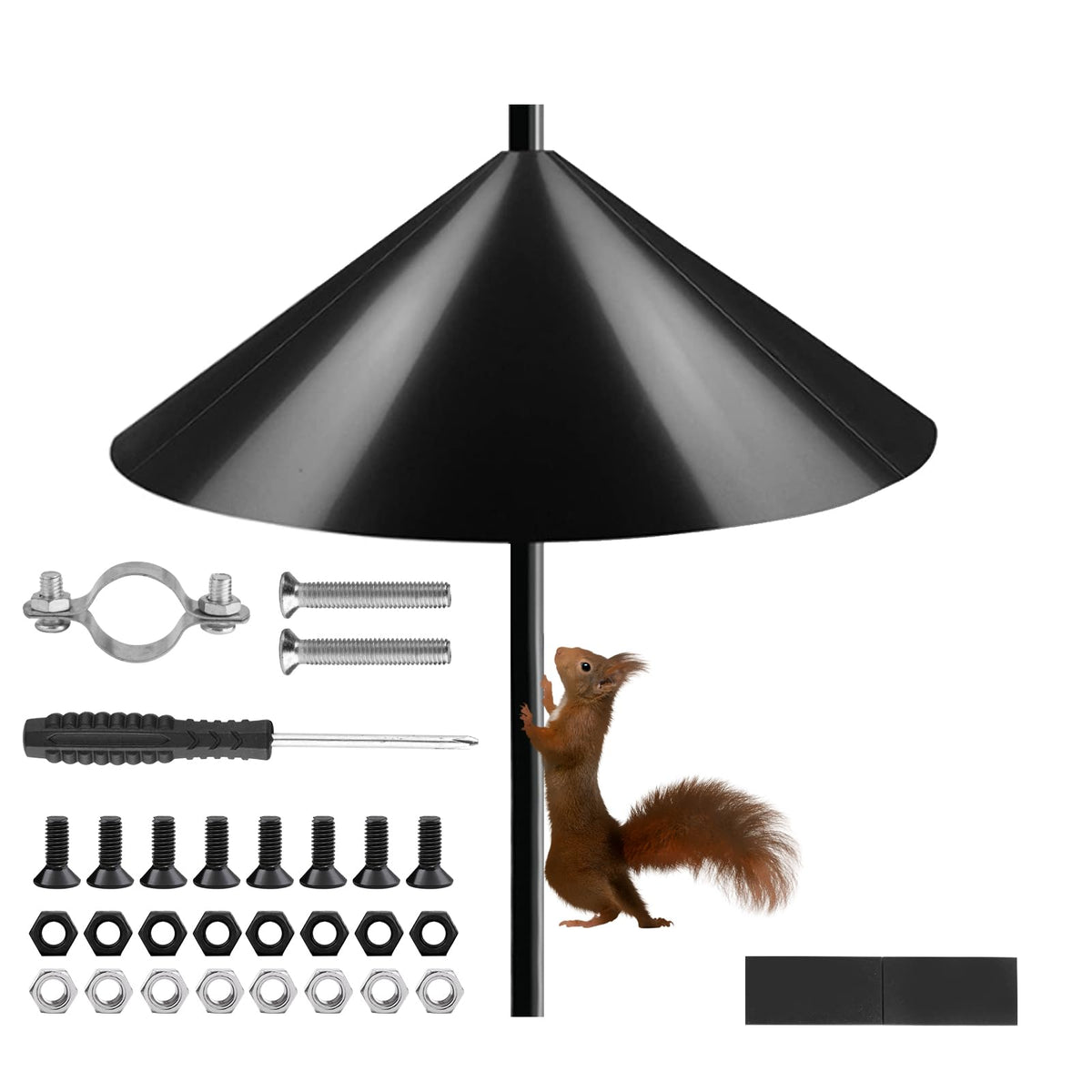QBXMY7 squirrel baffle on a bird feeder pole protecting feeders from squirrels