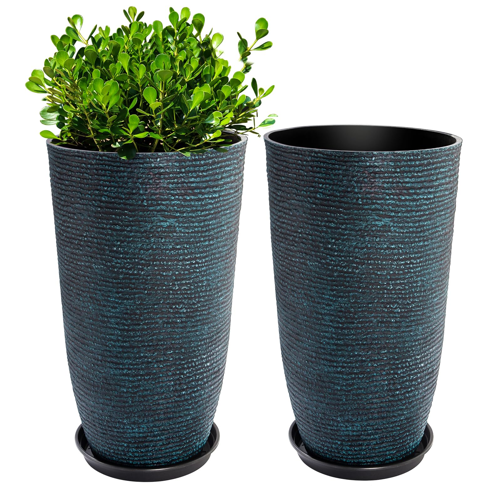 QCQHDU 2-pack blue planters with saucers for stylish outdoor spaces