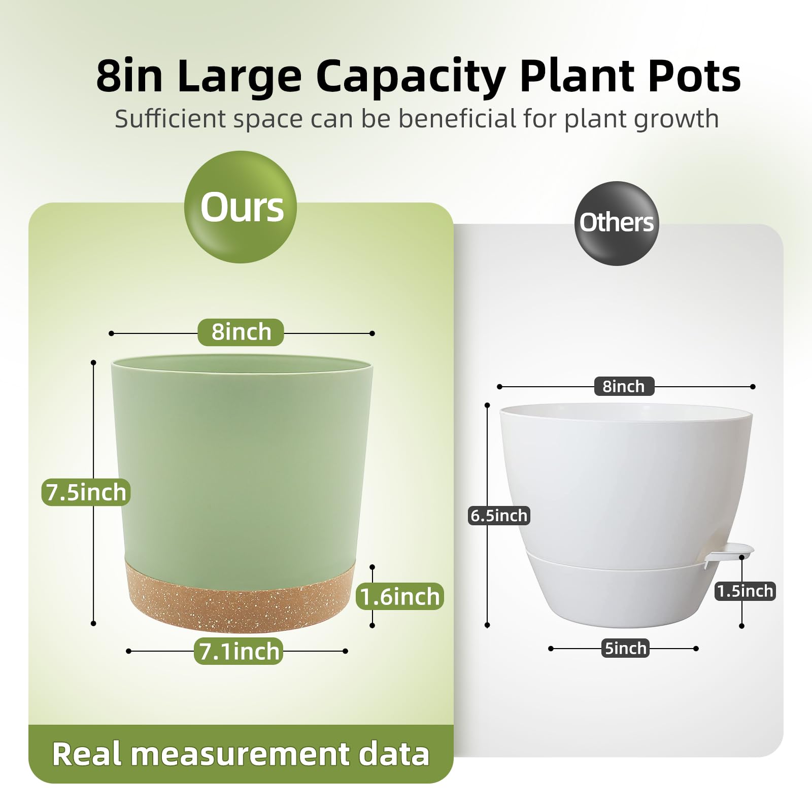 QCQHDU 8-inch plant pot side view shows sturdy construction for reliable planting.