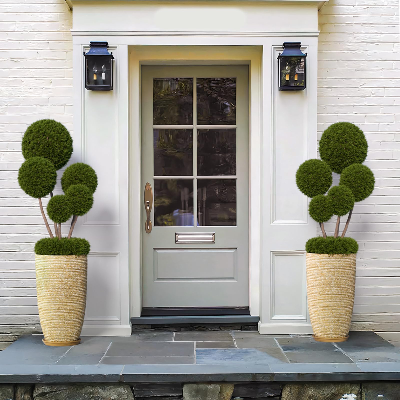 QCQHDU textured beige planter for outdoor spaces with rustic durability.