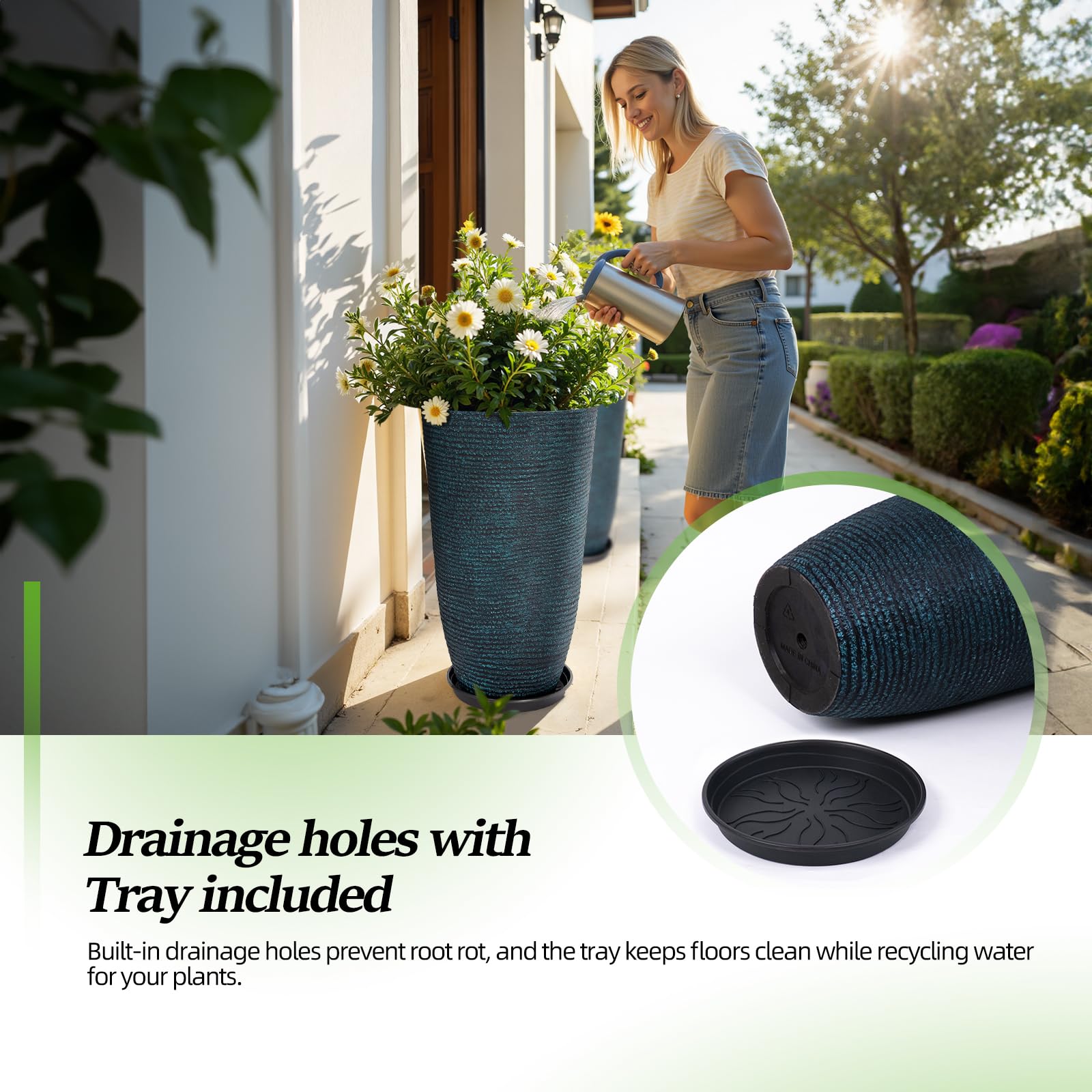 QCQHDU blue faux-stone texture planter adds rustic charm and durability