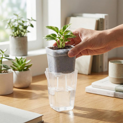 QCQHDU clear outer cup with water level indicator for precise watering.
