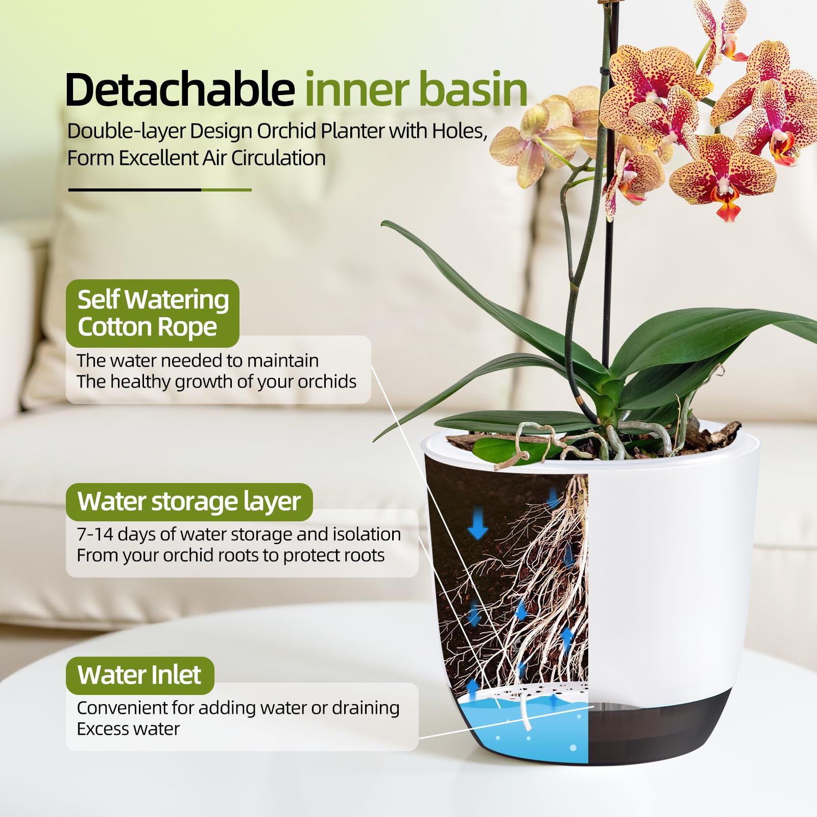 QCQHDU orchid pot observe roots with transparent inner pot for easy checks.