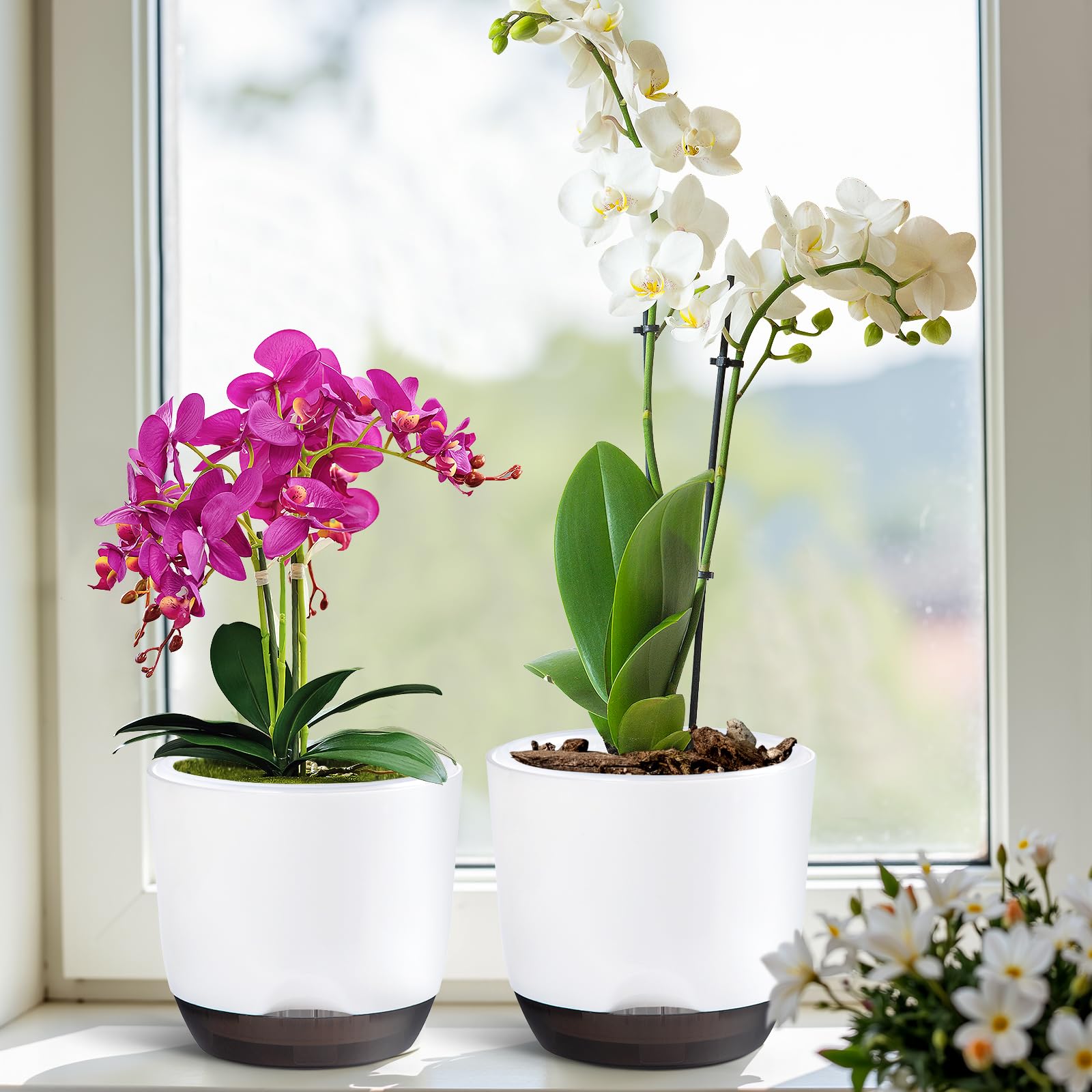 QCQHDU orchid pot set suitable for outdoor tables or windowsills.