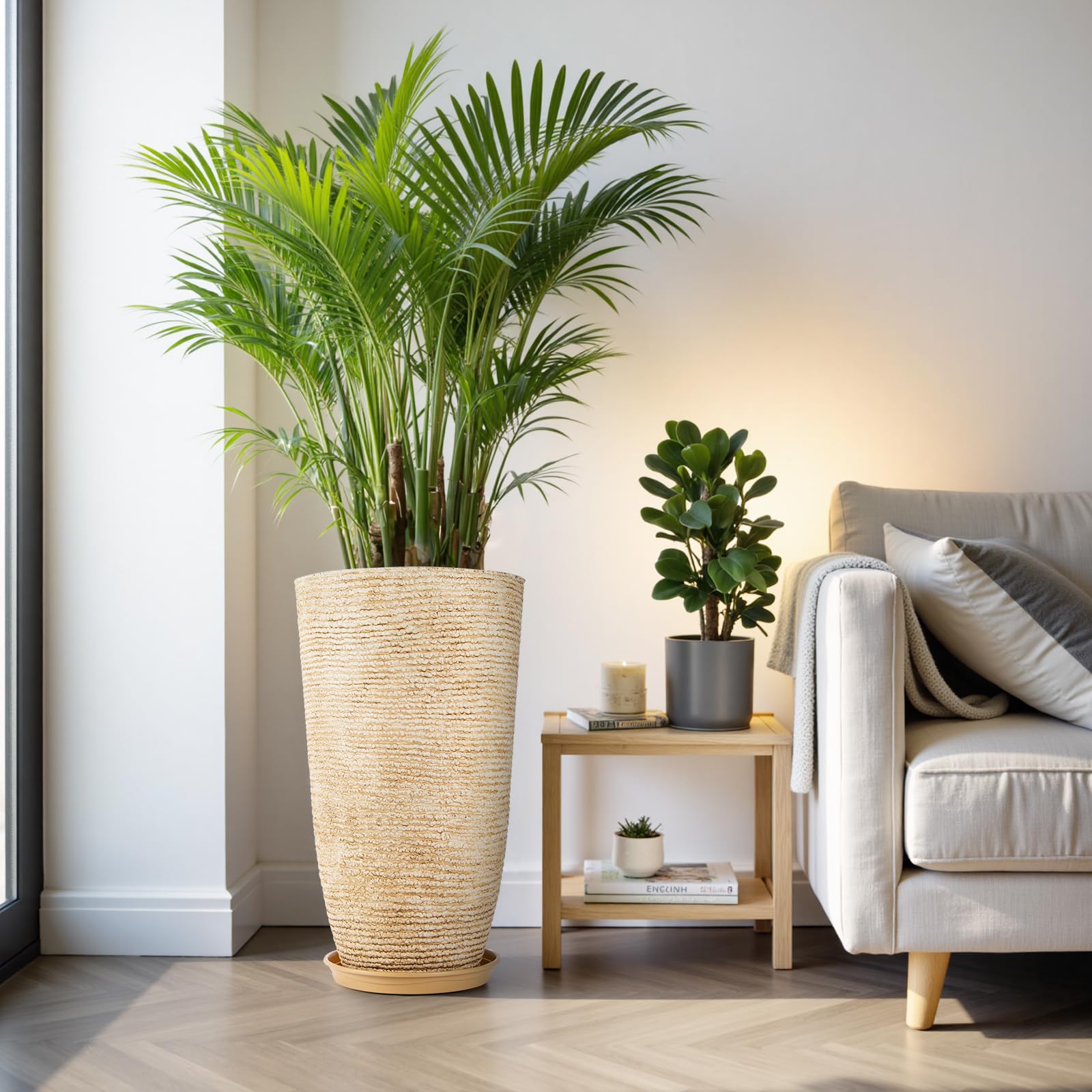QCQHDU indoor-outdoor beige planter for versatile placement.